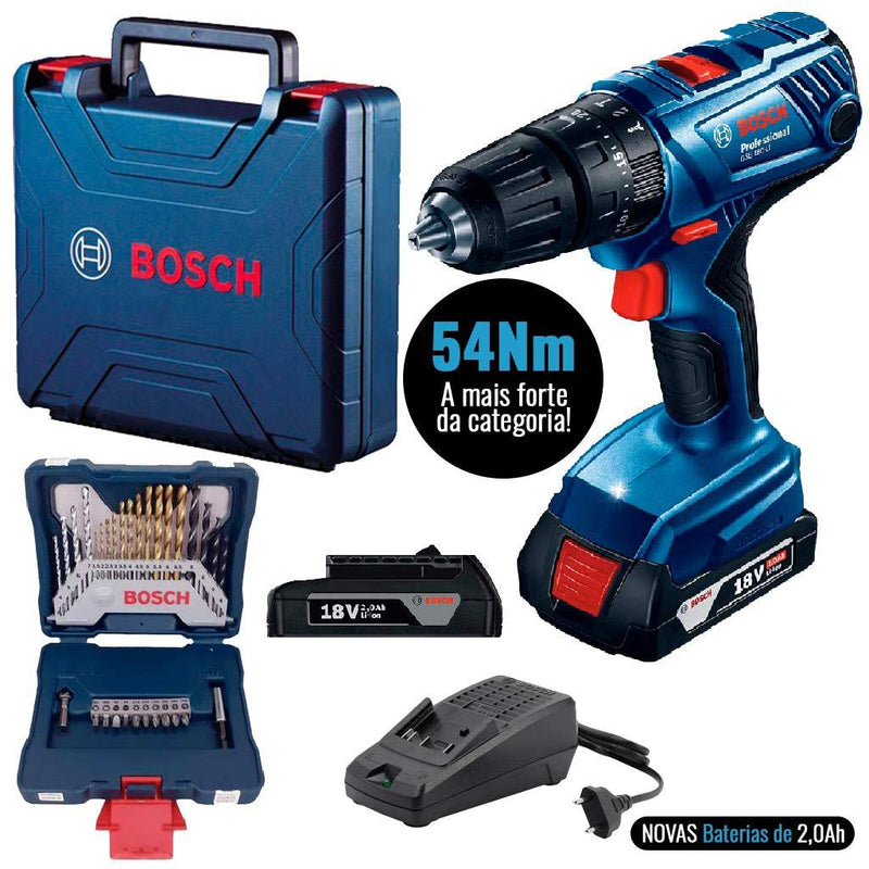 Furadeira Parafusadeira 18V Impacto GSB 180-LI BIVOLT + Estojo Brocas X-Line 30 Peças BOSCH