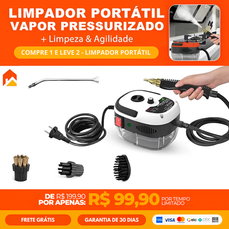 Limpador a Vapor Pressurizado Turbo 2500W – Potência e Eficiência na Limpeza