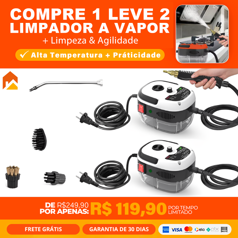 Limpador a Vapor Pressurizado Turbo 2500W – Potência e Eficiência na Limpeza - COMPRE 1 LEVE 2