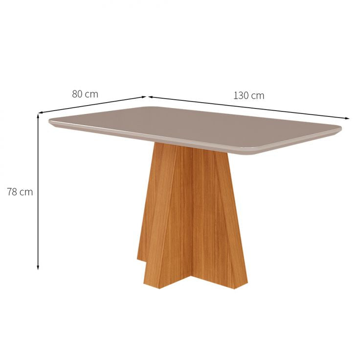 Mesa de Jantar Retangular com Tampo de Vidro Maite Off White e Nature 130 cm