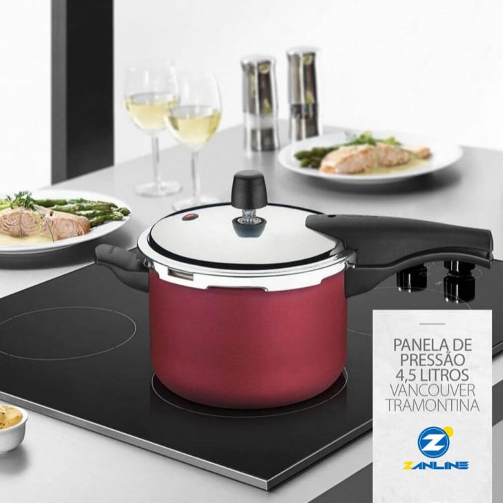 Panela de Pressão 4,5L Tramontina Vancouver Revestimento Antiaderente Starflon Max Vermelho